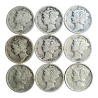 Lot of 9 Antique Coins US Mercury Silver Dimes D