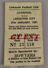 31-12-1981 League Liverpool v Leicester City  Ticket Stub