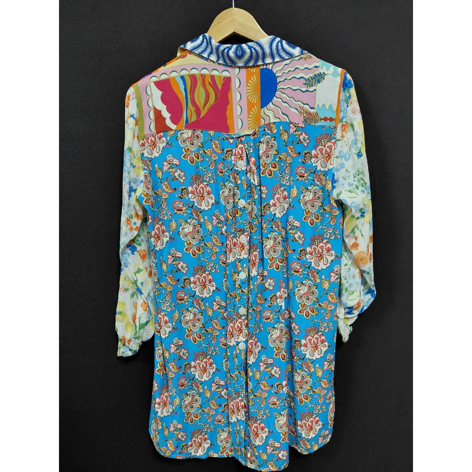 John Mark Multicolor Patchwork Button-Up Shirt 3/… - image 2