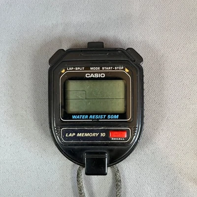 Casio HS-30W Digital Stopwatch Timer Lap Memory 10 Water Resistant 50M Black - Image 1 of 4