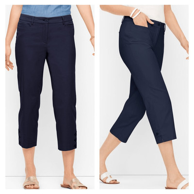 NWT Talbots Perfect Skimmer Blue Capri Pants Size 18 Button Hem XL Pedal Pusher