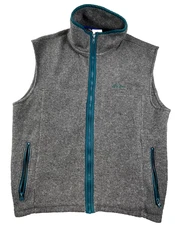 Vintage LL Bean Vest Mens Medium Gray Teal Fleece Full Zip Layer Retro Gorpcore