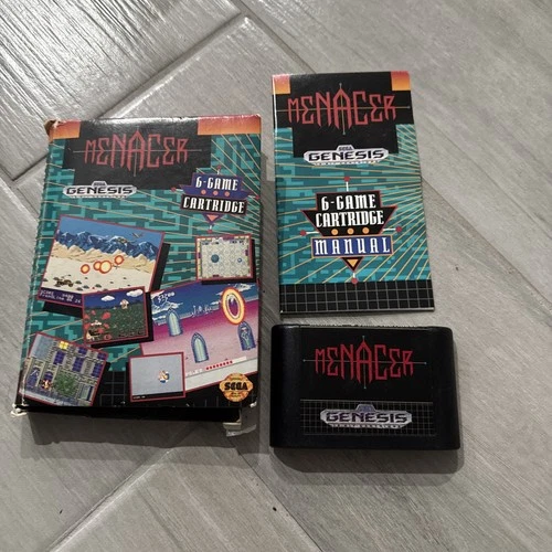 Menacer 6-Game Cartridge (Sega Genesis, 1992) COMPLETE w/ Box manual game WORKS!