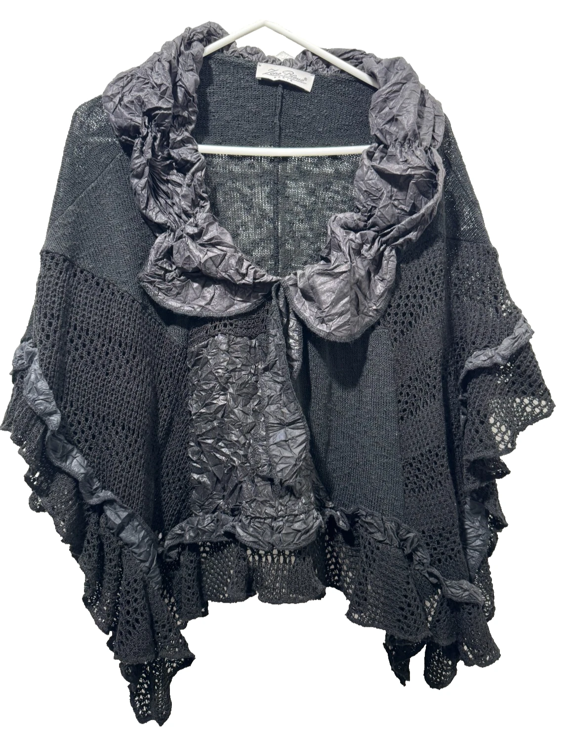 Vtg Y2K Zone Bleue Paris Black Poncho Cape One Sz WhimsiGoth Fairy Knit Ruffle