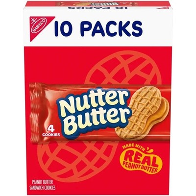 NUTTER BUTTER Peanut Butter Sandwich Cookies, 10 Snack Packs 4 Cookies Per Pack.