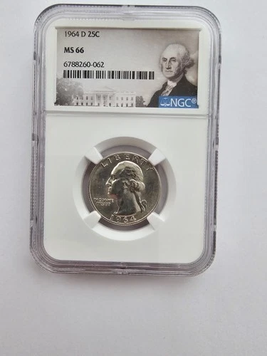 SILVER1964 D MS66 WASHINGTON QUARTER GRADED NGC 25C P MINT 90% AG COIN