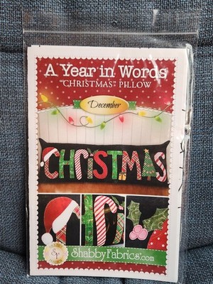 A Year In Words December Applique Christmas Pillow Pattern by Shabby Fabrics NEW