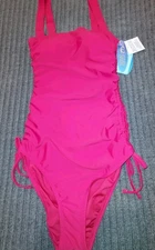 NWT Wave Zone Swimsuit Red Scrunched Sides Tummy Control 1 Piece Womens Size S