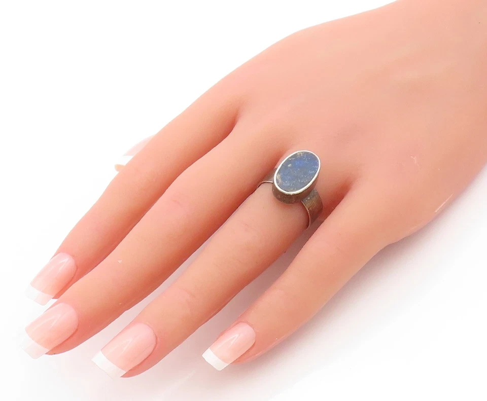 Винтажное кольцо из стерлингового серебра 925 пробы с овальным лазуритом Мексика размер 7,5 RG33611 - Изображение 3 из 4