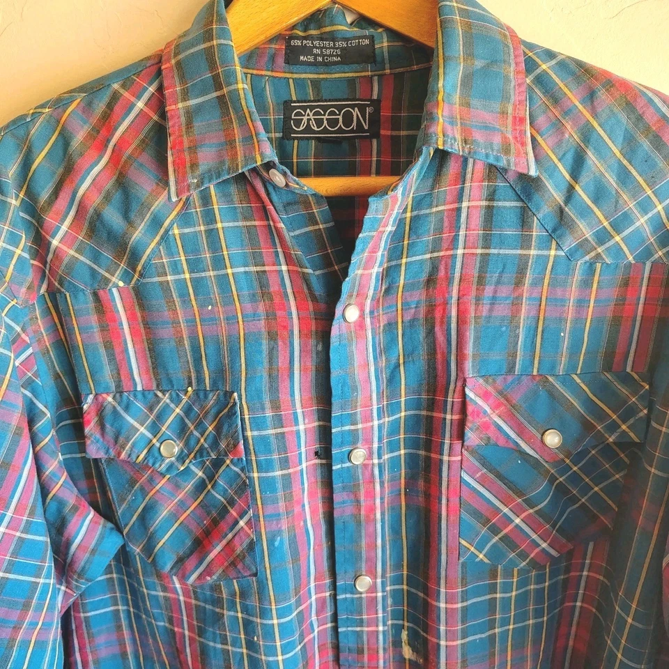 Vintage Western Cowboy Shirt Men's L Pearl Snap 80's Thrashed Indie Sleeze - Image 2 of 4