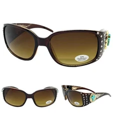 Classy WESTERN Rustic Bling COWGIRL Style SUNGLASSES Brown Frame Turquoise Cross