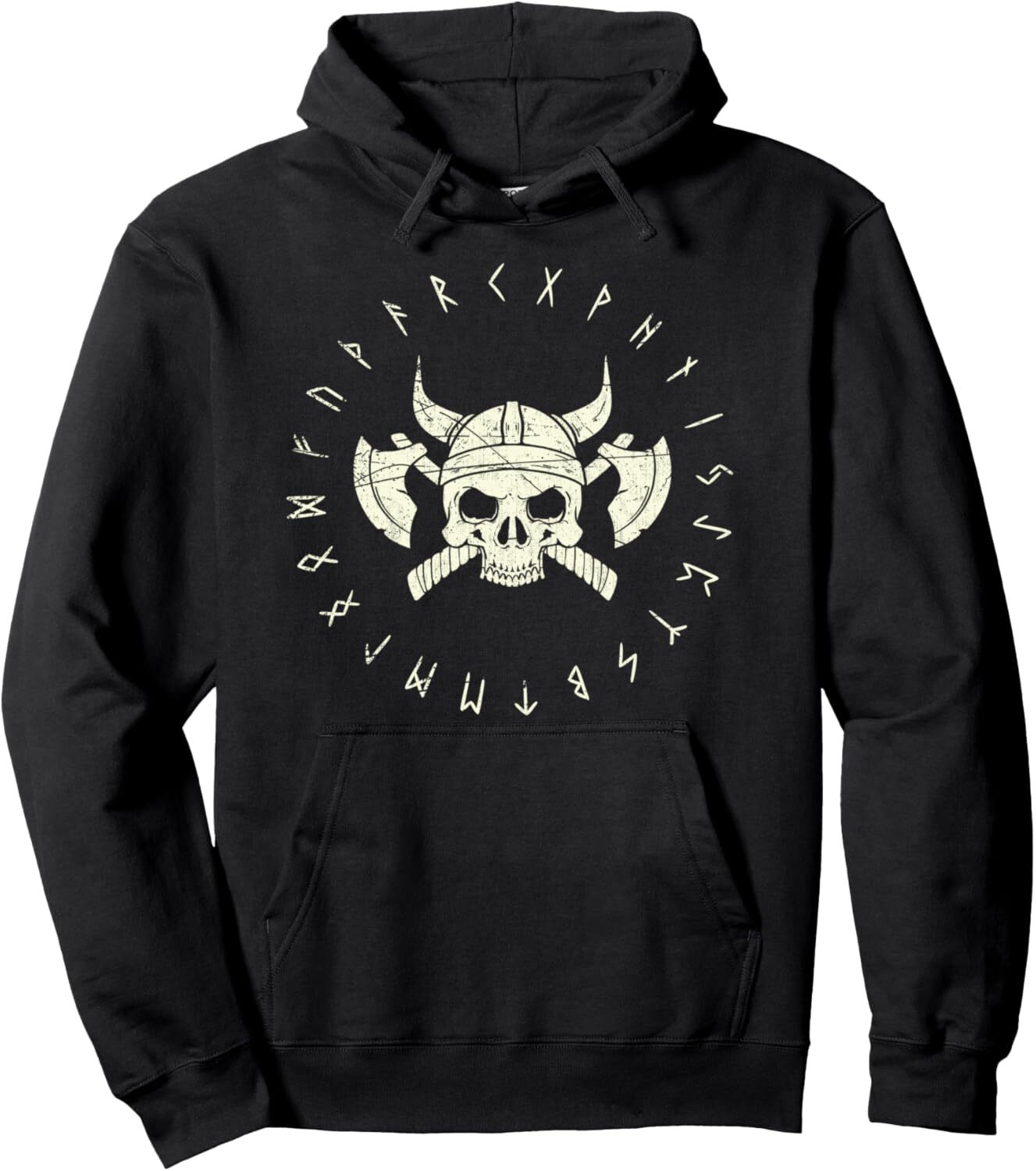 Creepy Skull Valhalla Scandinavian Nordic Warrior Viking Pullover Hoodie