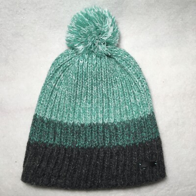 Igloos Women's Teal Grey Beanie Knit Winter Hat Cap Pom Ski