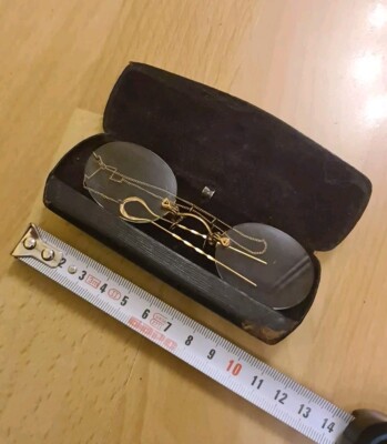 Antique Pince-Nez Spectacles 12K Yellow Gold Frame + Original Case