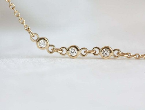 0.09ct Bezel Set Simulated Sapphire 14K Yellow Gold Women's Wedding Anklets - Picture 3 of 5