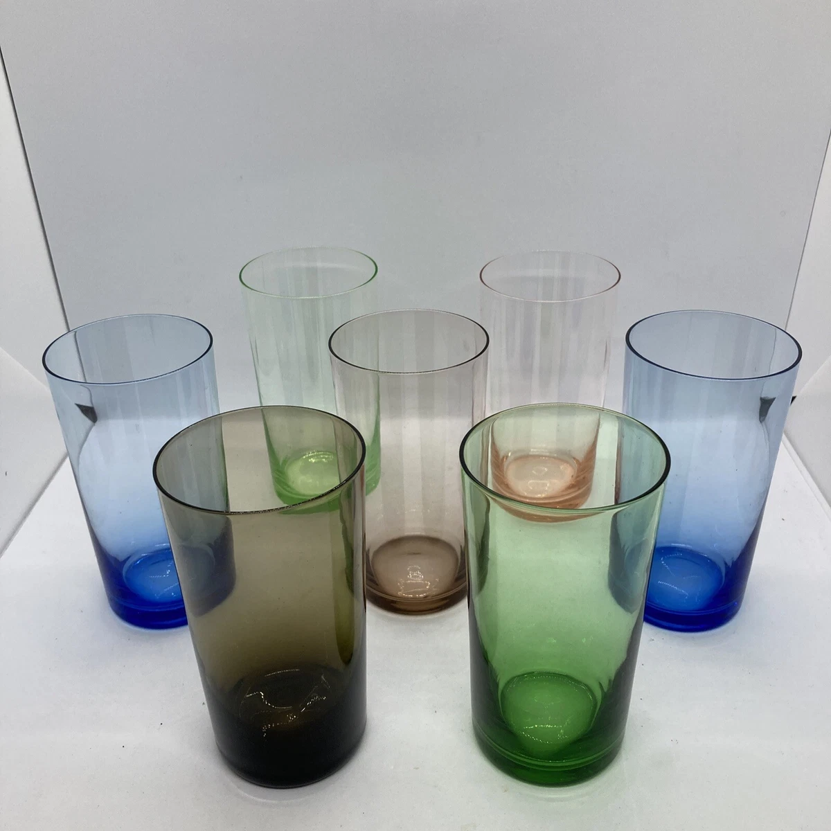 Colorful Glass Drinking Glasses Set of 7, Highball Kitchen Tumbler Set, 8  Oz.