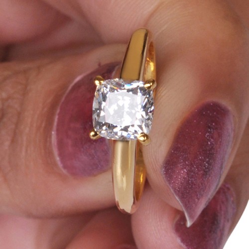 Solide 585er Gelbgold Mit D-Farbe 2,20 Karat Kissen Form Solitär Verlobung Ring - Bild 3 von 6