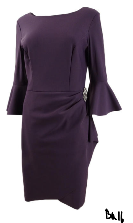 Alex Evenings Bell Sleeve Sheath Dress in Aubergine