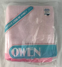 Owen Fleece Crib Blanket Pink Receiving 36 x 45 USA Baby Doll Vintage 