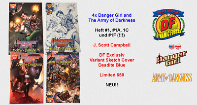 Danger Girl & Army of Darkness 4x  Excl. Sketch Cover Comic Scott Campbell NEU!