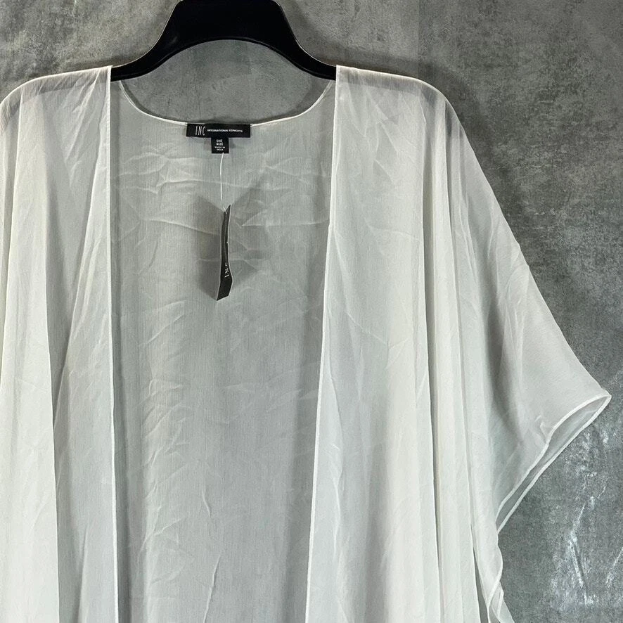 INC INTERNATIONAL CONCEPTS 女式白色开襟条纹和服遮瑕尺寸 OS — 第 4/4 张图片