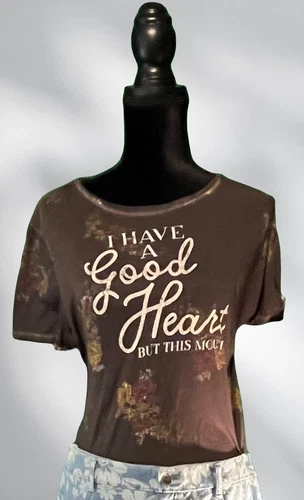 Maurice’s Women's Gray Sheer Short sleeve "I Have A Good Heart" Graphic Tee L