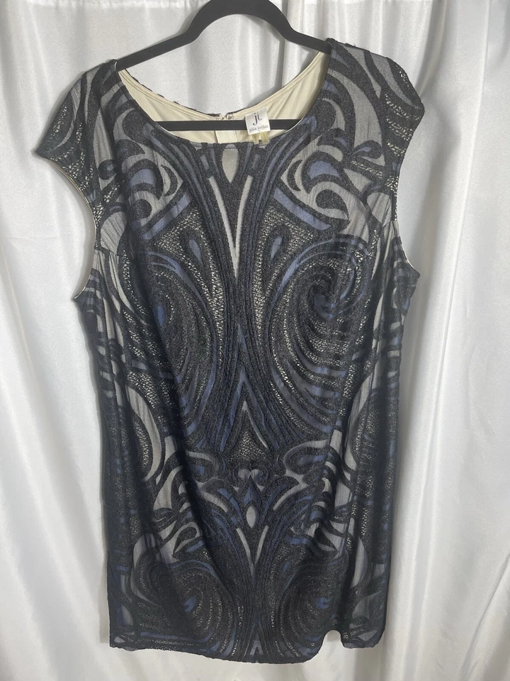 Julia Jordan 女式大码 24W Midi 紧身连衣裙网眼帽袖正式 — 第 2/4 张图片