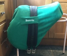 EMERALD GREEN Embroidered PERSONALISED SADDLE COVER + GIRTH Loops GP or DRESSAGE