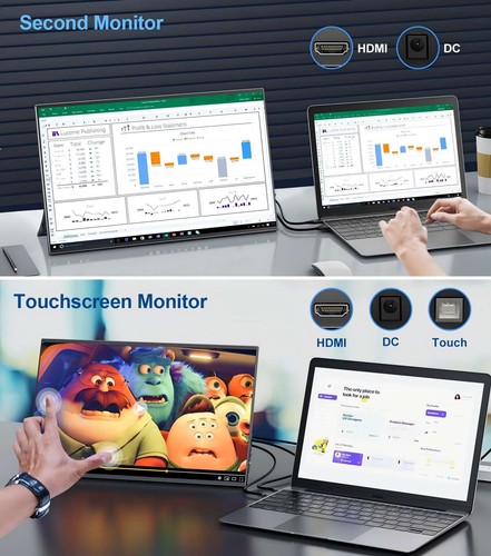 14" 1920x1080 Portable Monitor Touchscreen HDMI Monitor Extend Second Display - Picture 8 of 10