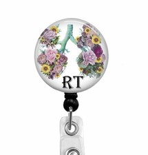 Respiratory Therapist Retractable Badge Reel ID Holder Floral Lung Design, 942L