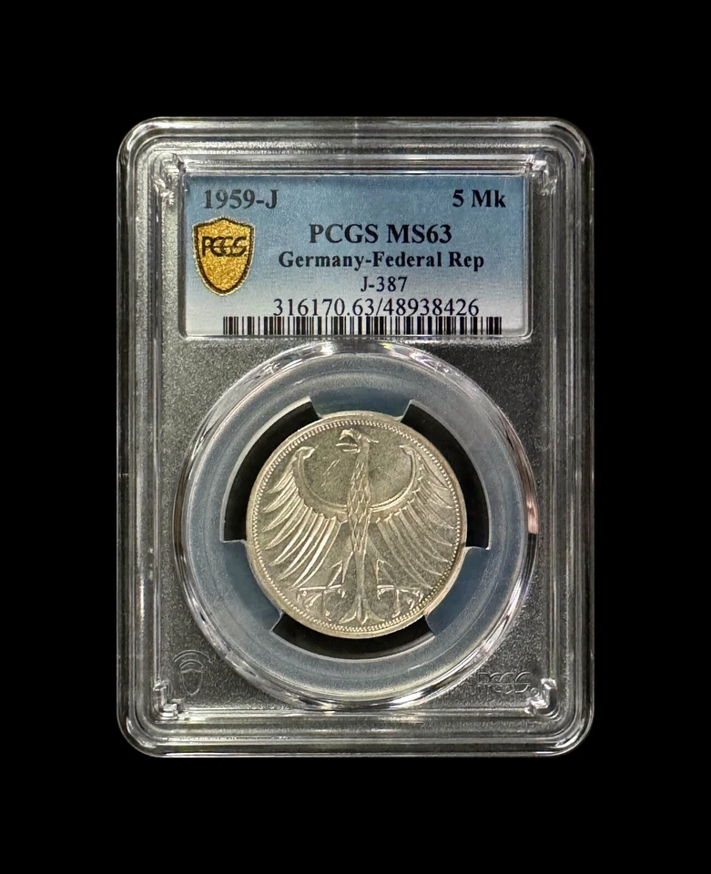 GERMANY. 1959, 5 Mark, Silver, J - PCGS MS63 - Federal Eagle, Hamburg - Image 2 of 4