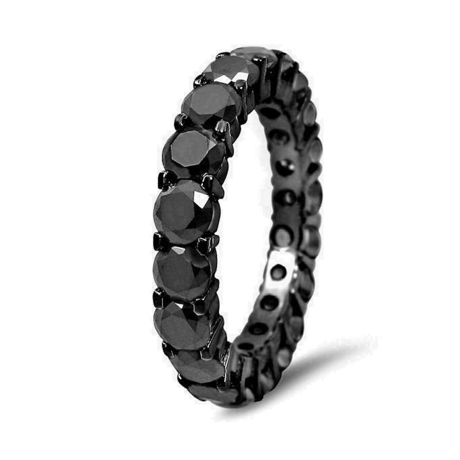 4.00Ct Round Simulated Black Diamond Eternity Wedding Ring 14K Black