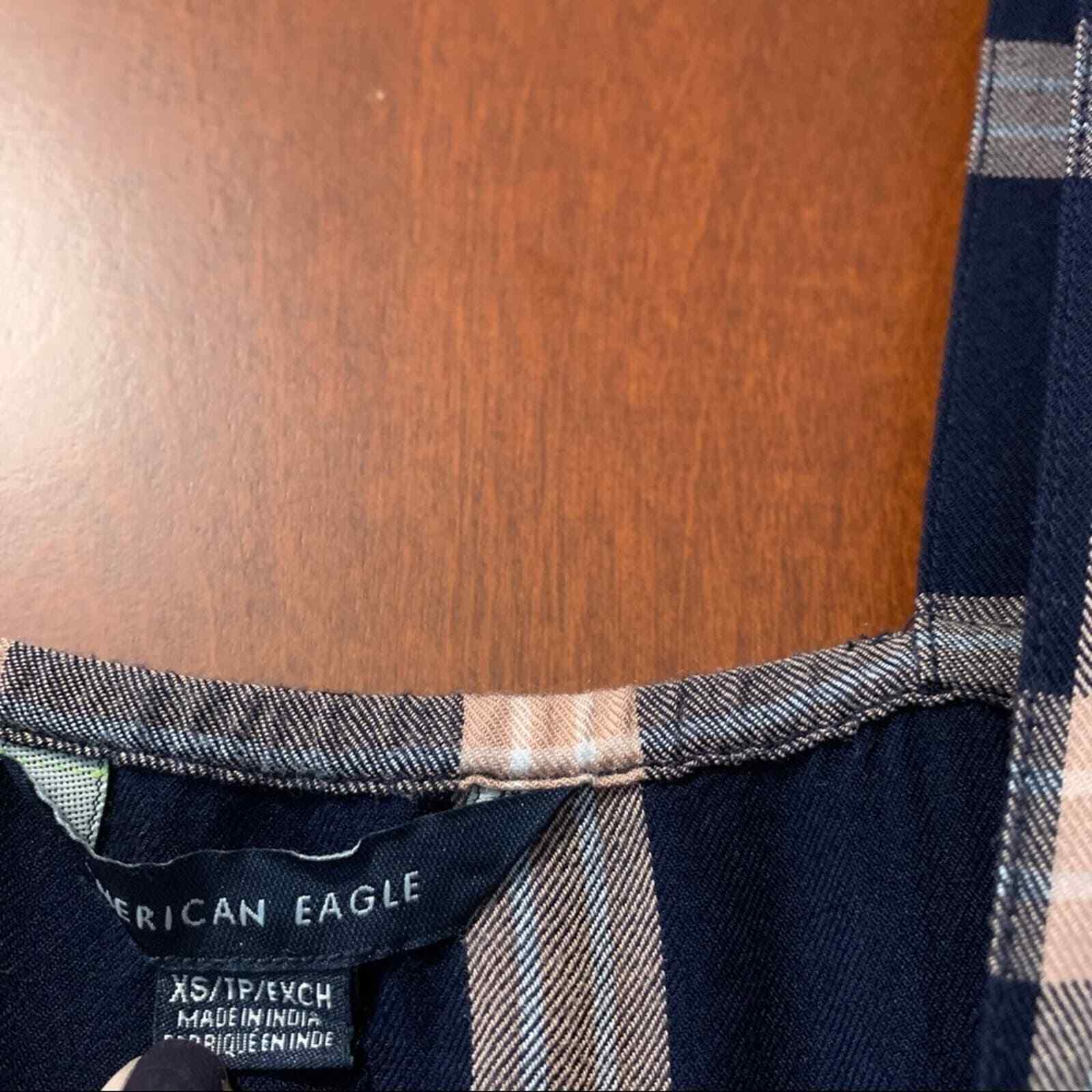 American Eagle Strappy Patch Pocket Plaid Navy Pi… - image 7