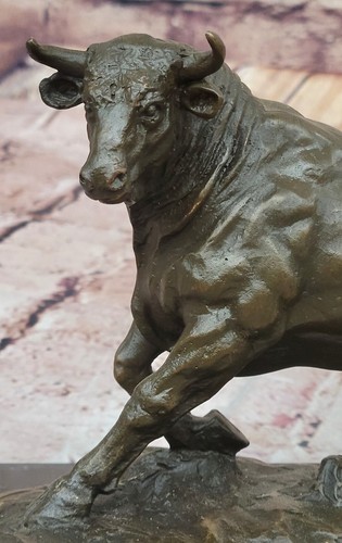 Bronze Abstract Bronze Bull Horns Statue Figurine Sculpture Stock Broker Decor - Picture 8 of 10