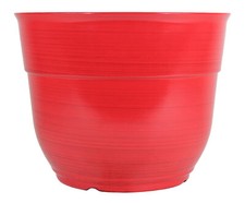 Garden Elements Glazed Brushed Happy Large PLastic Planter, Red, 15"