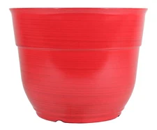 Garden Elements Glazed Brushed Happy Large PLastic Planter, Red, 15"