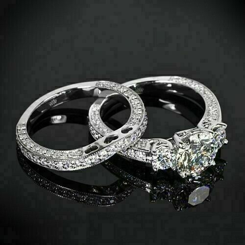 Engagement Bridal Ring Set 2.30 Ct Round Cut White Moissanite 14k White ...
