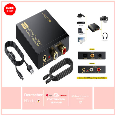 PROZOR DA Wandler 192kHz Digital Analog Konverter 5.1CH Eingang, Optischer Ci...
