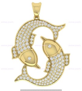 Authentic Unisex Pisces Zodiac Sign Pendant Necklace 1Ct Moissanite 14K Yellow Gold Plated