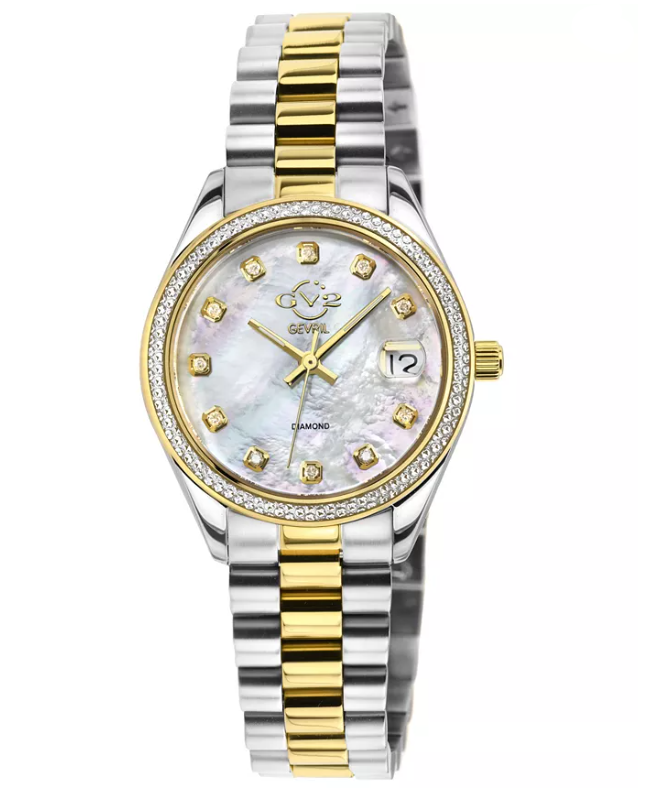 ナルワール2 カリブ Gevril GV2 Naples Swiss Quartz Diamond Two-Toned SS IPYG Stainless