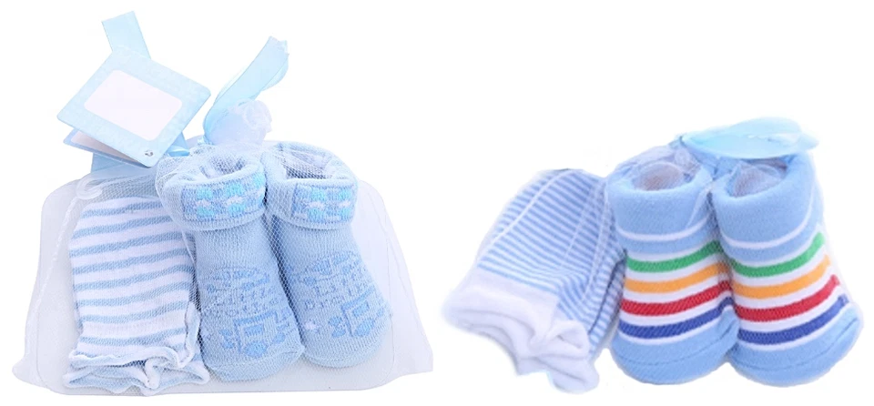 Conjunto de regalo de calcetines y guantes para bebé niño - 2 paquetes - 100 % algodón, tejido, rayas Foto 4 de 4