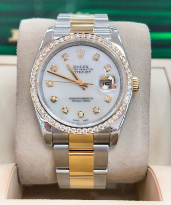 Rolex Datejust 36 116203 Y Gold /SS Custom Diamond Bezel Diamond