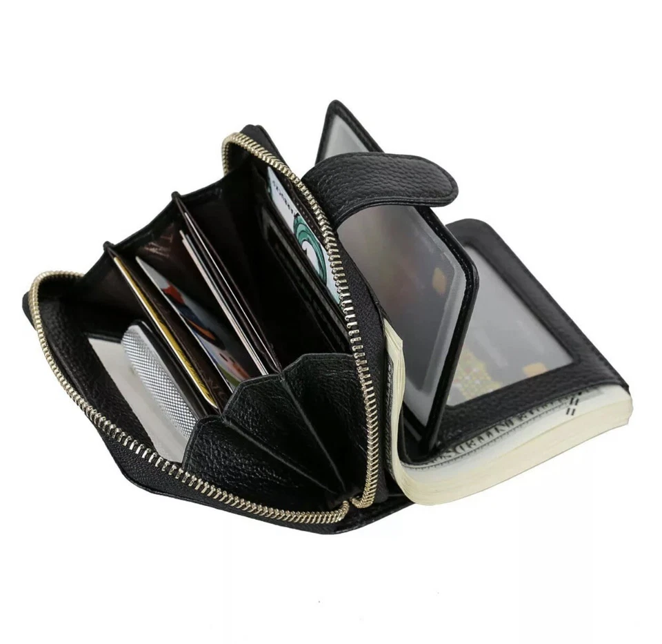 Black Mens Genuine Leather Zip Around ID Pocket Card Wallet Car Key Holder Purse - Image 3 of 4