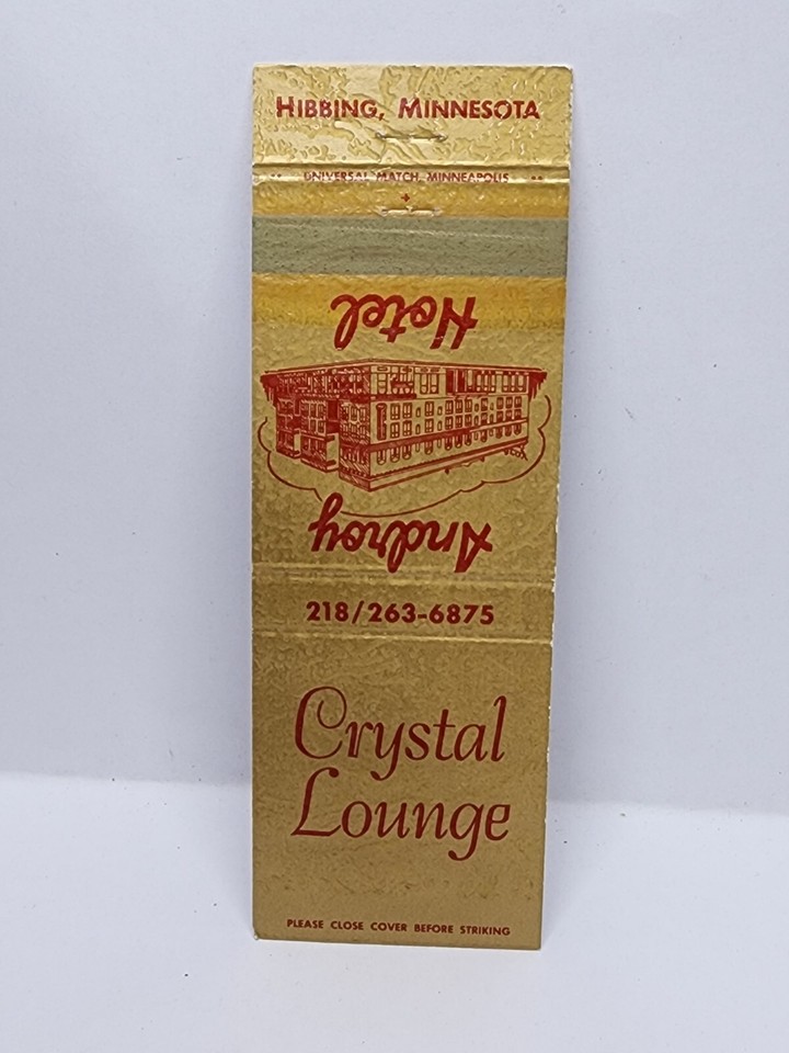 Vintage Matchbook Cover ANDROY HOTEL and CRYSTAL LOUNGE Hibbing