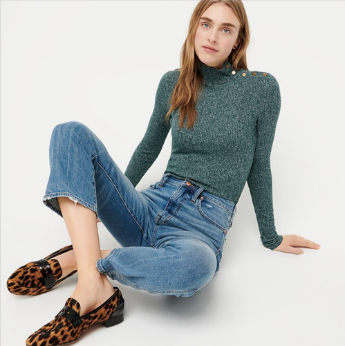 New J.CREW Heather Green Button 