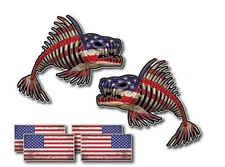 Combo USA Bone Fish Sticker American Flag Fishing Cup Car Window Bumper Decal 3M