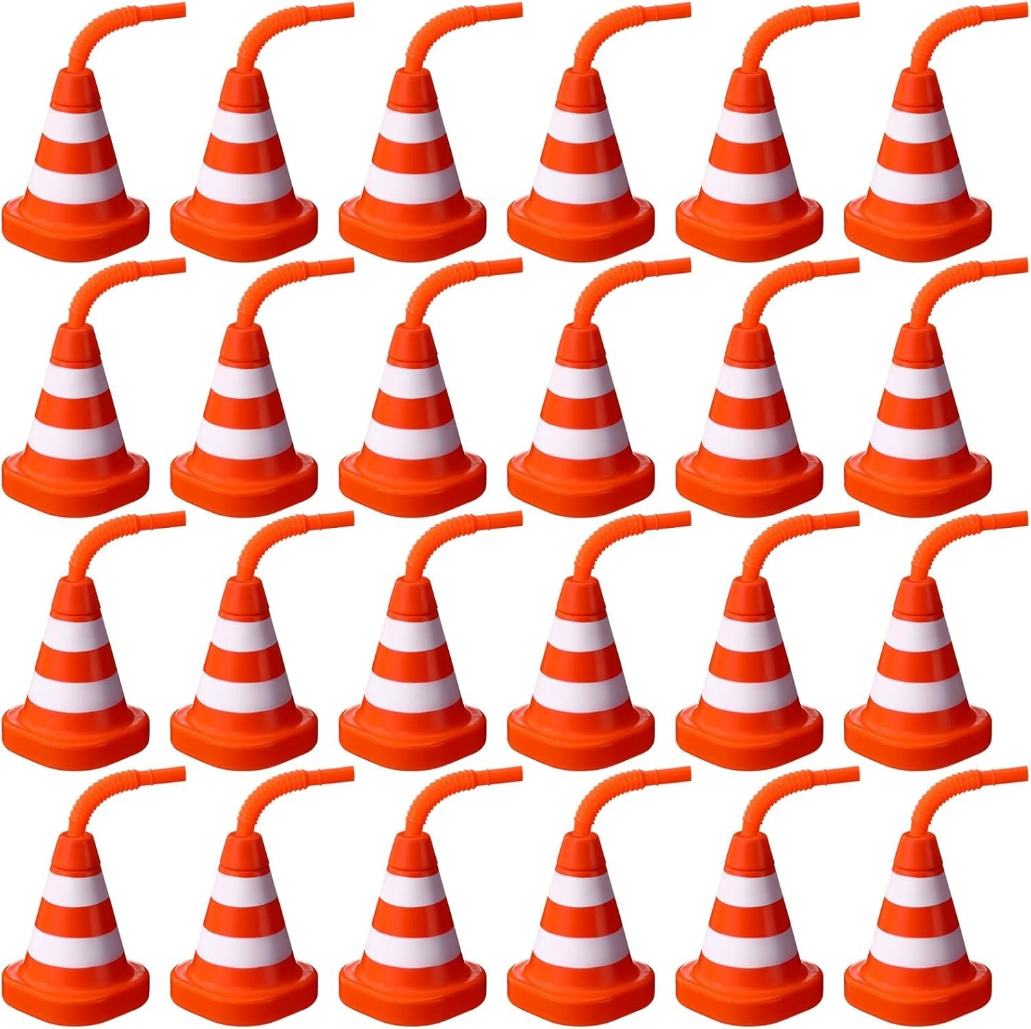 Colorful 24-Pack Construction Cone Straw Cups for Kids Birthday Parties