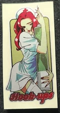 HOOK UPS STICKER " RED HAIR NURSE 2 X 4" CLEAR PEEL OFF GLOSSY