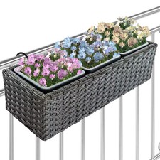 Fioriera Vaso Terrazzo Ringhiera Giardino Esterno Balcone in Rattan 3Scomparti