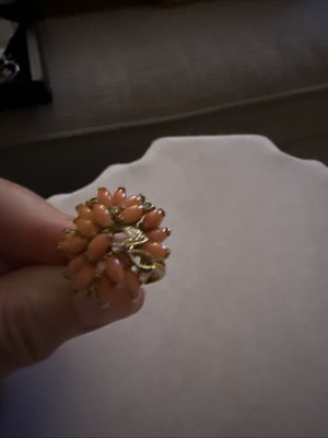 Costume Angel Skin coral Cluster Statement Ring size 9 Avon? Missing One Stone